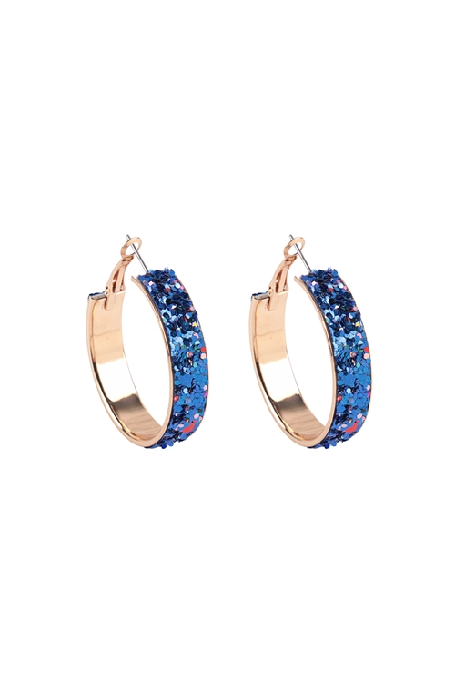 S6-4-2-27489SA-G - GLITTER LATCH HOOP EARRINGS - SAPPHIRE BLUE GOLD/6PCS(NOW 1$ ONLY!)