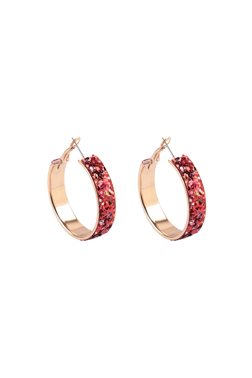 S6-4-5-27489SI-G - GLITTER LATCH HOOP EARRINGS - RED GOLD/6PCS(NOW 1$ ONLY!)