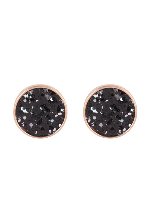 S6-5-2-27490JT-G - ROUND GLITTER STUD EARRINGS - BLACK GOLD/6PCS (NOW $1.00 ONLY!)