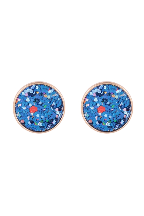 S7-5-5-27490SA-G - ROUND GLITTER STUD EARRINGS - SAPPHIRE GOLD/6PCS (NOW $1.00 ONLY!)