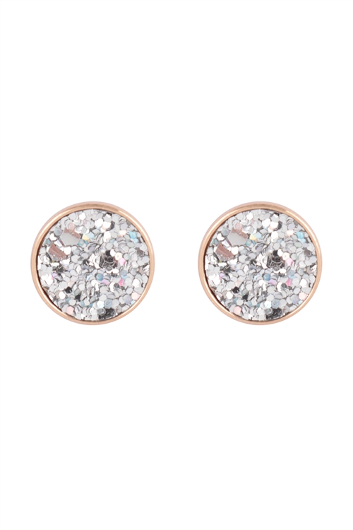 S6-5-2-27490SIL-G - ROUND GLITTER STUD EARRINGS - SILVER GOLD/6PCS