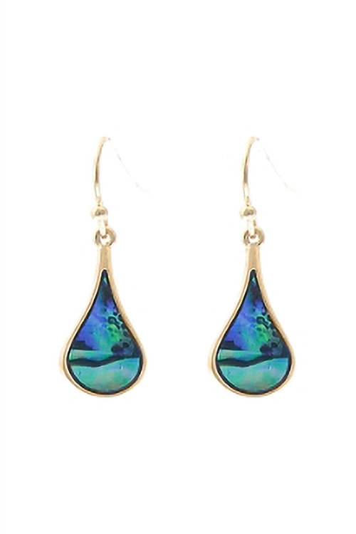 A2-3-4-27513VMM-G -  TEARDROP ABALONE FISH HOOK EARRINGS - GOLD/6PCS