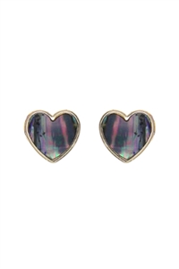 A1-3-1-27514VMM-G - ABALONE HEART CHARM POST EARRINGS- GOLD/1PC