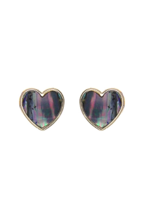 A1-3-1-27514VMM-G - ABALONE HEART CHARM POST EARRINGS- GOLD/1PC