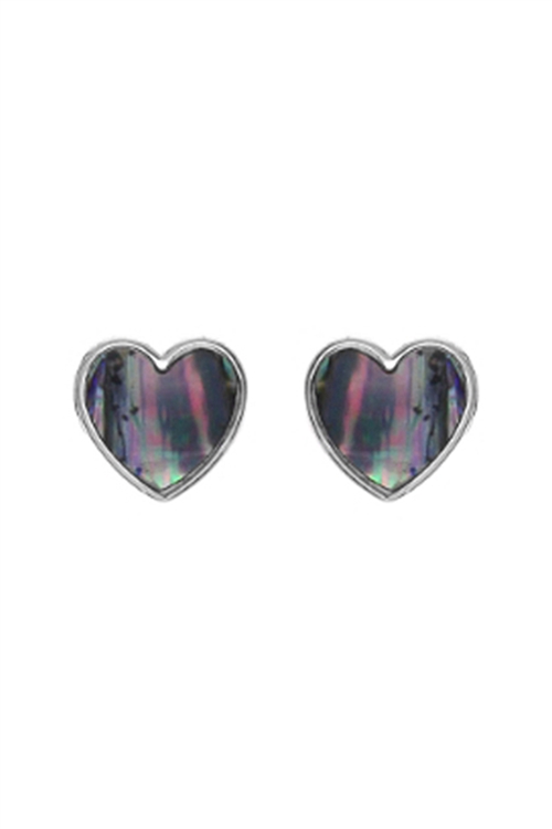 A1-3-1-27514VMM-R -ABALONE HEART CHARM POST EARRINGS - SILVER/1PC