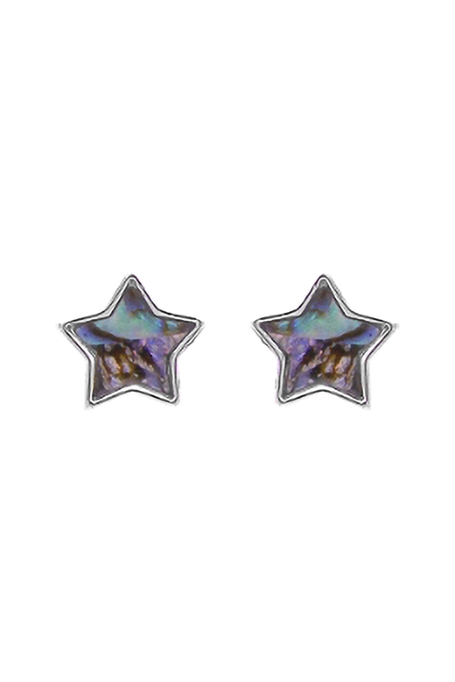 A2-3-4-27515VMM-R - ABALONE STAR CHARM POST EARRINGS - SILVER/6PCS