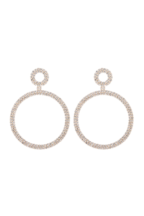 S24-6-4-27521CR-G - PAVE RHINESTONE CIRCLE DOUBLE DROP POST EARRINGS - CRYSTAL GOLD/1PC