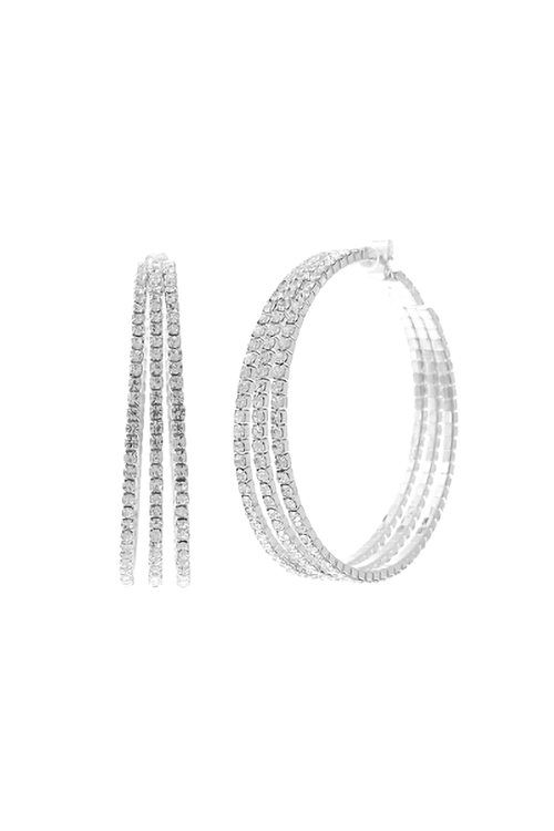 S1-6-3-27540-50CR-S - 2" PAVE MEMORYWIRE RHINESTONE 3 LAYER HOOP EARRINGS - CRYSTAL SILVER/1PC