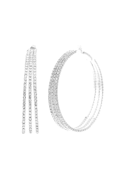 S24-6-4-27540-60CR-S - 2.50 " PAVE MEMORYWIRE RHINESTONE 3 LAYER HOOP EARRINGS - CRYSTAL SILVER/1PC