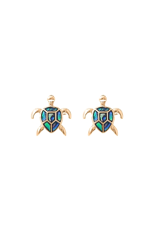 A2-3-5-27558VMM-G - TURTLE ABALONE POST CHARM EARRINGS - GOLD/6PCS