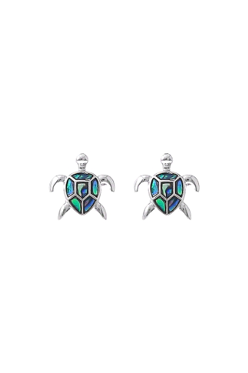 A2-3-5-27558VMM-R - TURTLE ABALONE POST CHARM EARRINGS - SILVER/6PCS
