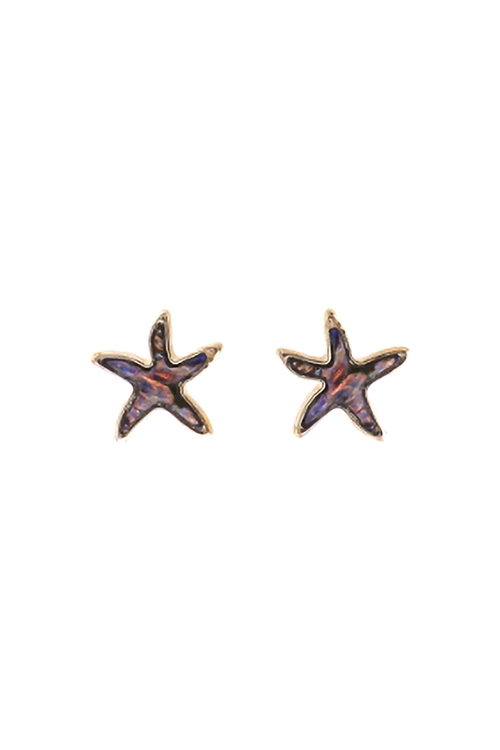 A2-3-5-27559VMM-G - STARFISH ABALONE POST CHARM EARRINGS - GOLD/1PC