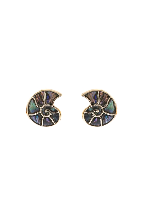 S1-8-3-27561VMM-G - AMMONITE ABALONE POST CHARM  EARRINGS -  GOLD/1PC