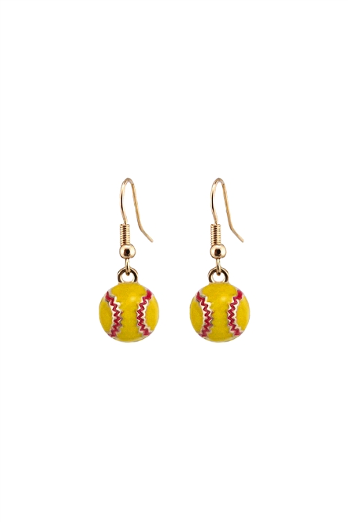 S6-4-3--27566JO-G - SOFTBALL EPOXY SPORTS DANGLE HOOK EARRINGS-YELLOW GOLD/1PC