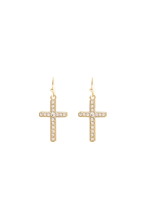 A1-3-1-27574CR-G - LATIN CROSS DANGLE HOOK EARRINGS - CRYSTAL GOLD/6PCS