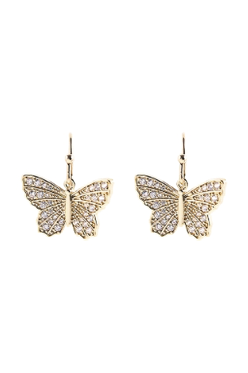 A1-3-4-27606CR-G -  CUBIC ZIRCONIA LINE BUTTERFLY DANGLE HOOK EARRINGS - CRYSTAL GOLD/1PC