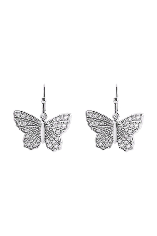 A1-3-4-27606CR-R - CUBIC ZIRCONIA LINE BUTTERFLY DANGLE HOOK EARRINGS - CRYSTAL SILVER/1PC