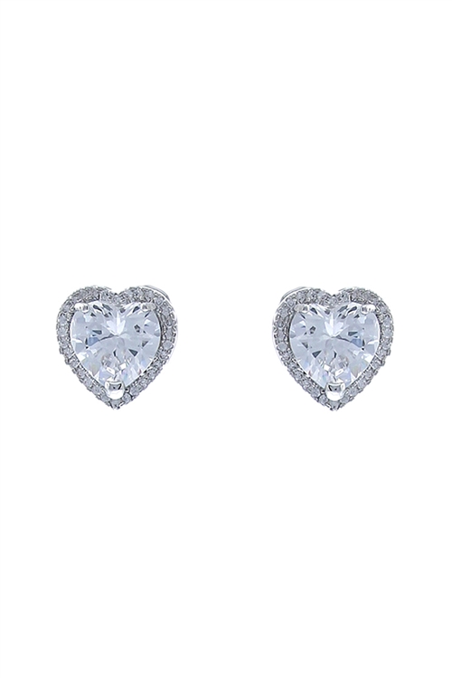 S4-4-5-27620VCR-R -  CUBIC ZIRCONIA HALO HEART POST EARRINGS-CRYSTAL SILVER/6PCS