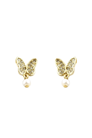 S7-6-5-27625WH-G - BUTTERFLY PEARL DANGLE EARRINGS - WHITE GOLD/1PC (NOW $1.25 ONLY!)