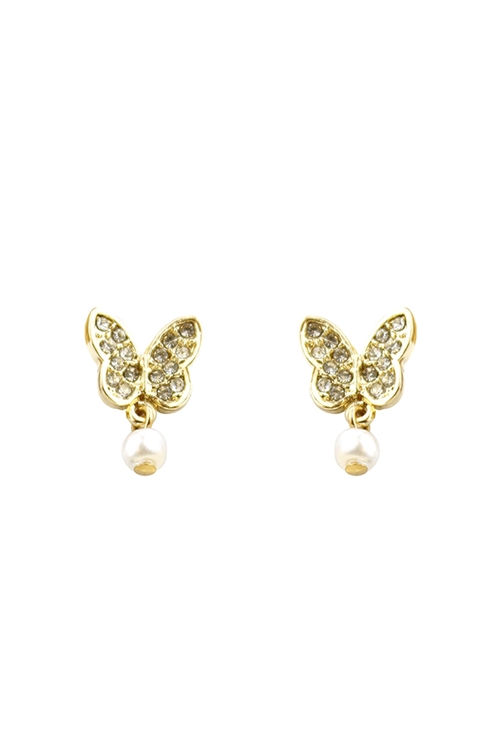 S7-6-5-27625WH-G - BUTTERFLY PEARL DANGLE EARRINGS - WHITE GOLD/1PC (NOW $1.25 ONLY!)