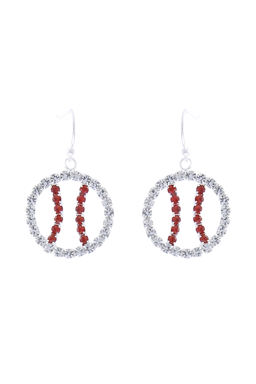 S1-1-1-27669CR-S - BASEBALL RHINESTONE OUTLINE DANGLE EARRINGS-CRYSTAL SILVER/1PC