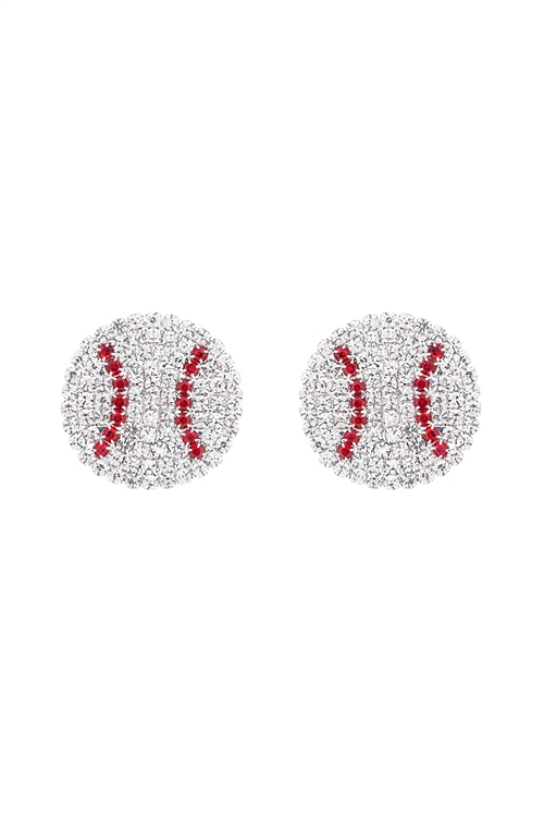 SA3-1-5-27670CR-S - BASEBALL GAMEDAY SPORTS FULL STUD EARRINGS-CRYSTAL SILVER/6PCS