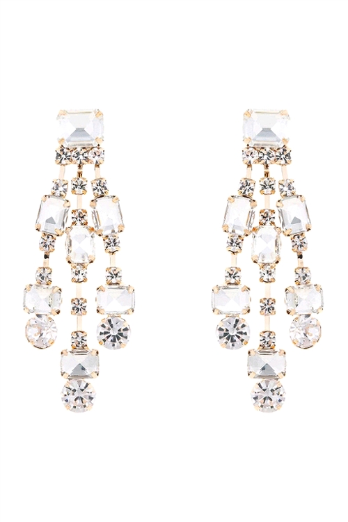 S1-1-1-27672CR-G - RECTANGULAR CUT RHINESTONE TASSEL  DROP EARRINGS-CRYSTAL GOLD/1PC