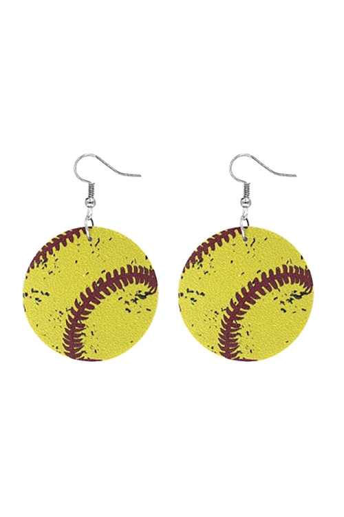 S1-7-5-27705JO-R - GAMEDAY SOFTBALL PRINT EARRINGS/1PC