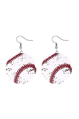 S1-3-2-27705WH-R - GAMEDAY BASEBALL PRINT EARRINGS/1PC