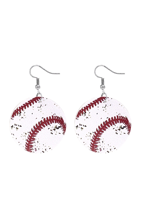 S1-7-5-27705WH-R - GAMEDAY BASEBALL PRINT EARRINGS/1PC