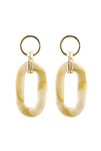 S1-7-5-27743BE-G - ACETATE OVAL SHAPED DANGLE POST EARRINGS- BEIGE/1PC