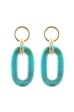 S1-7-5-27743TQ-G - ACETATE OVAL SHAPED DANGLE POST EARRINGS- TURQUOISE/1PC