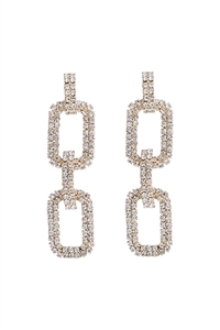 S1-6-4-27758CR-G - PAVE RHINESTONE DROP CHAIN EARRINGS-CRYSTAL GOLD/1PC