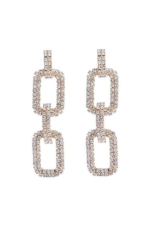 S1-6-4-27758CR-G - PAVE RHINESTONE DROP CHAIN EARRINGS-CRYSTAL GOLD/1PC