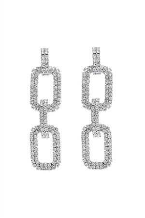 S1-6-4-27758CR-S - PAVE RHINESTONE DROP CHAIN EARRINGS-CRYSTAL SILVER/1PC