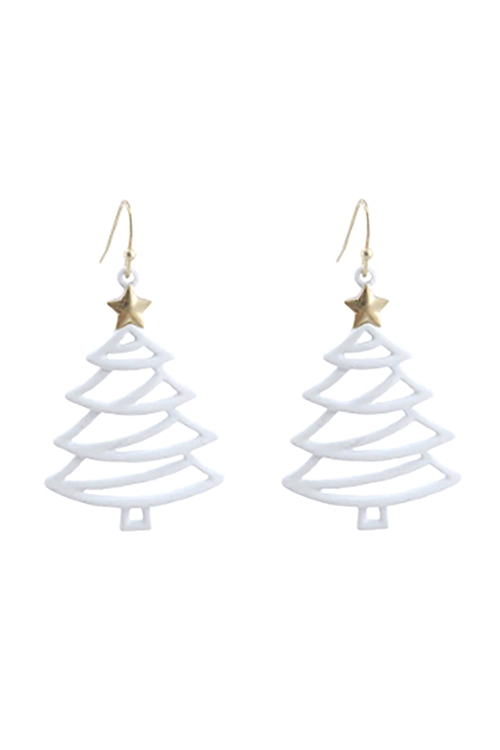 S1-7-5-27833XWH-WG - FILIGREE CHRISTMAS TREE DROP EARRINGS-WHITE/6PCS