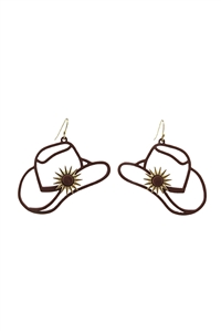 S1-7-5-27857STO-WG - WESTERN COWBOY HAT FILIGREE DROP EARRINGS-BROWN/1PC