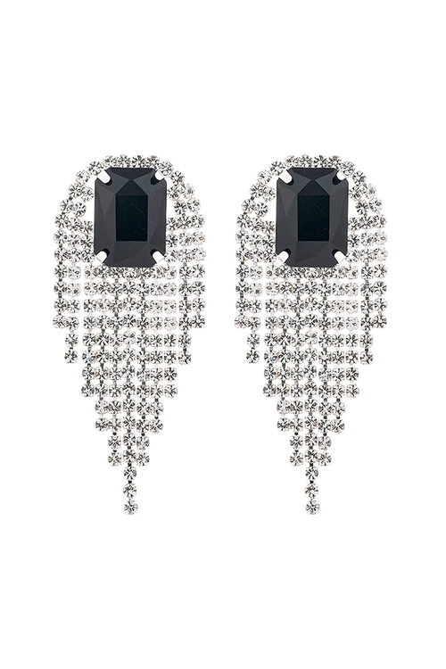 A1-1-4-27895JT-S - RHINESTONE SQUARE FRINGE TASSEL EARRINGS-BLACK SILVER/1PC