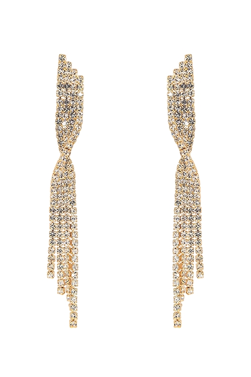 A1-1-2-27991CR-G - RHINESTONE TWISTED TASSEL DROP EARRINGS-CRYSTAL GOLD/1PC