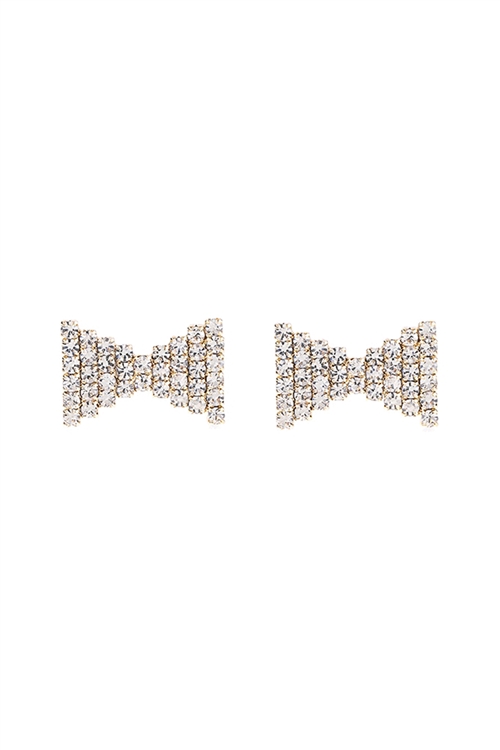 A1-1-2-28001CR-G - RHINESTONE BOW STUD EARRINGS-CRYSTAL GOLD/1PC (NOW $1.00 ONLY!)