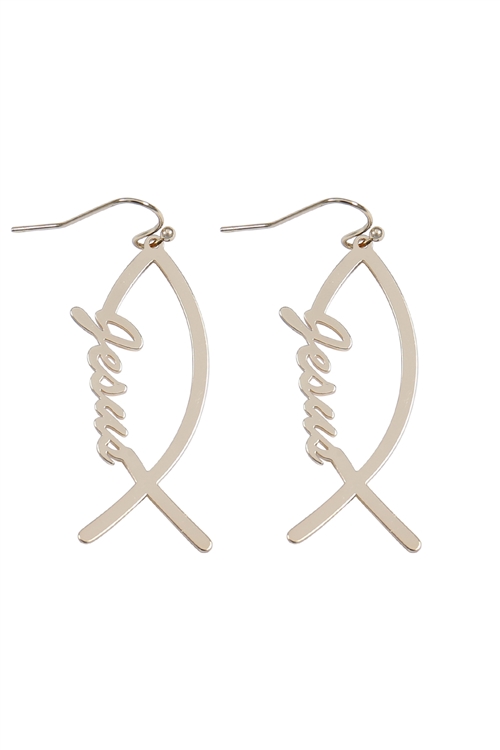 S1-8-2-28148-G - JESUS FISH HOOK EARRINGS-GOLD/1PC