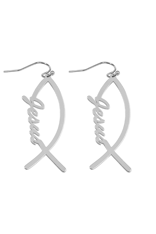 S1-8-2-28148-R - JESUS FISH HOOK EARRINGS-SILVER/1PC