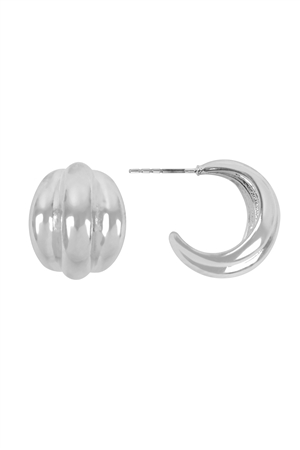 S1-6-2-28165-R - PLEATED HOOP POST EARRINGS-SILVER/1PC