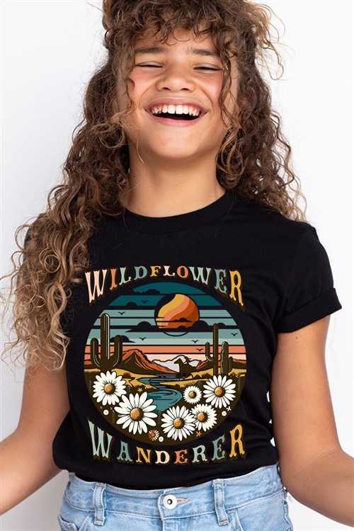 PO-3001Y-E2278Z-B - WILDFLOWER WANDERER WESTERN DESERT KIDS GRAPHIC T SHIRTS- BLACK-2-2-2-2