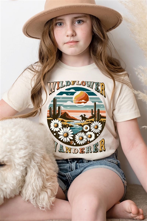 PO-3001Y-E2278Z-CRE - WILDFLOWER WANDERER WESTERN DESERT KIDS GRAPHIC T SHIRTS- CREAM-2-2-2-2