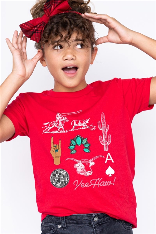 PO-3001Y-E2310Z-RE - WESTERN CULTURE LIFE KIDS GRAPHIC T SHIRTS- RED-2-2-2-2