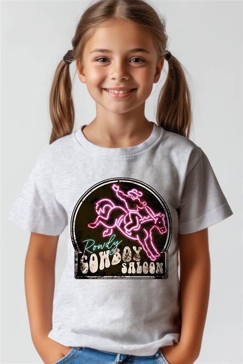 PO-3001Y-E2327Z-ASH - COWBOY SALOON NEON SIGN KIDS GRAPHIC T SHIRTS- ASH-2-2-2-2