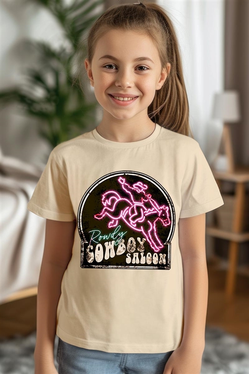 PO-3001Y-E2327Z-CRE - COWBOY SALOON NEON SIGN KIDS GRAPHIC T SHIRTS- CREAM-2-2-2-2