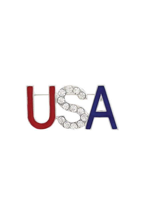 S1-3-3-30745-S - RHINESTONE USA LETTER BROOCH - CRYSTAL SILVER/6PCS