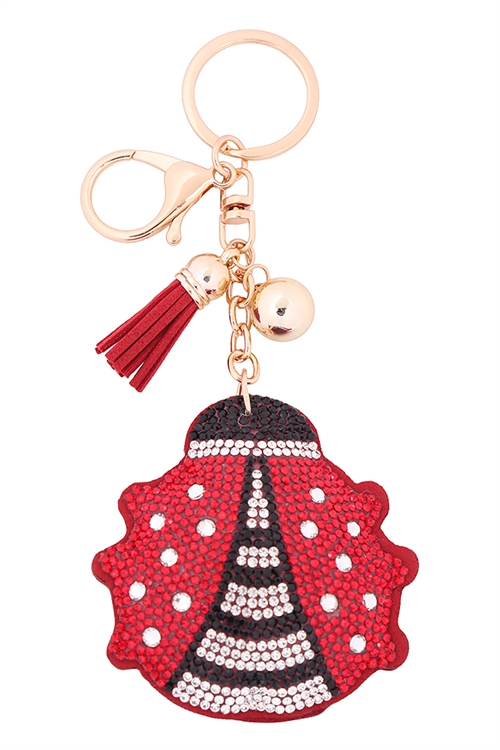 S1-1-3-31065SI-G - LADYBUG TASSEL RHINESTONE KEYCHAIN/6PCS